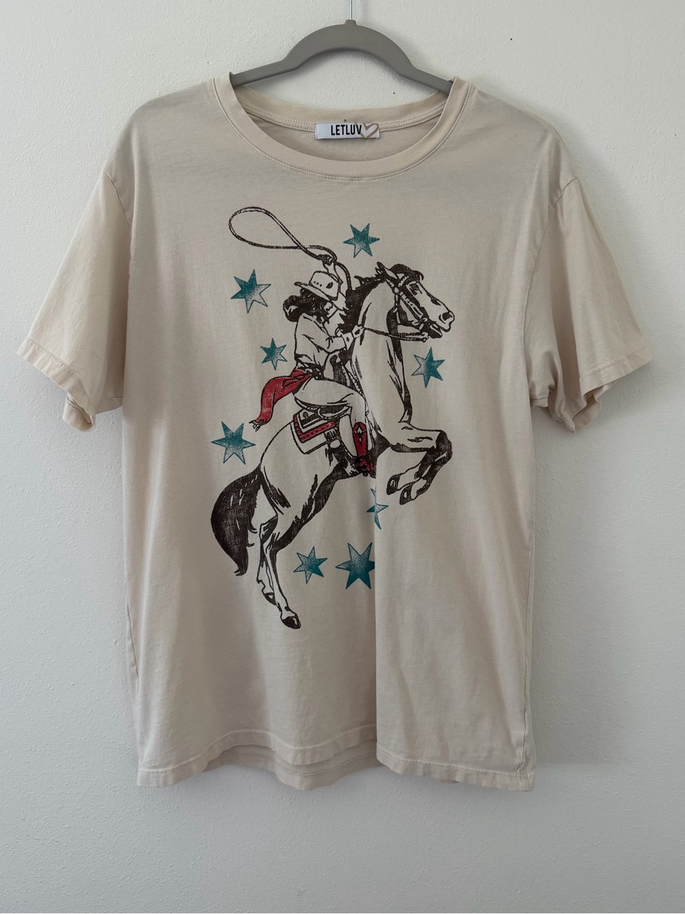 Anthropologie Letluv Horse Cowgirl Graphic 100% Cotton Boyfriend Tee size large - Picture 4 of 9